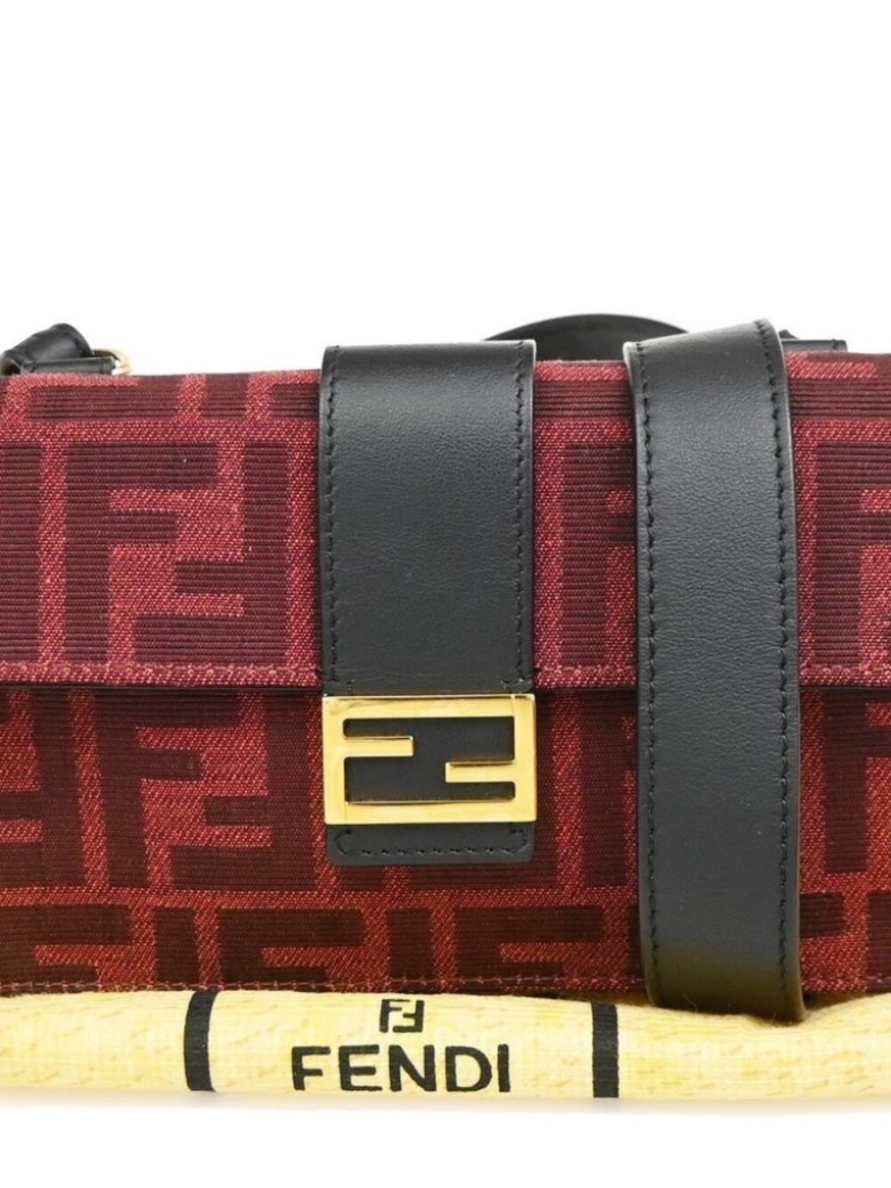 FENDI Logo Zucca Pattern Shoulder Bag Canvas Leather Red GHW Italy 12RQ202